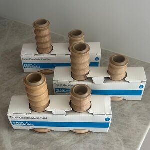 Room Essentials Wooden Taper Candleholder Set set of 3 total 6 candle holders